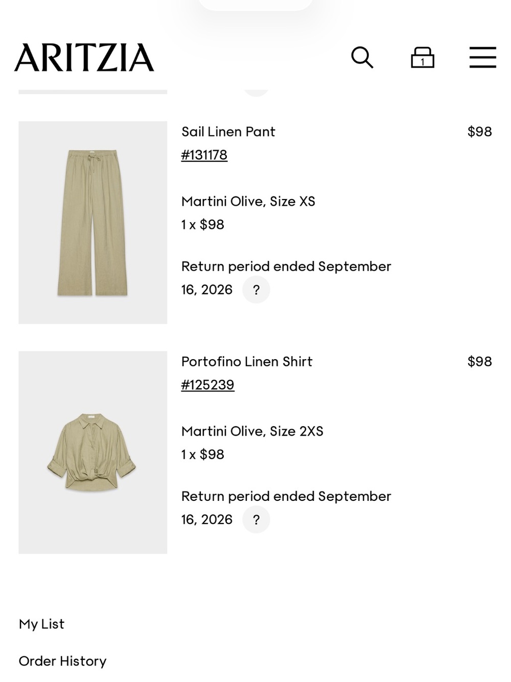 Aritzia Linen set